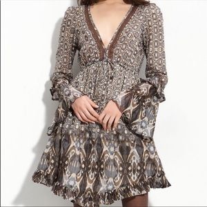 Sanctuary Silk Ikat Pattern Bell Sleeve Dress size M